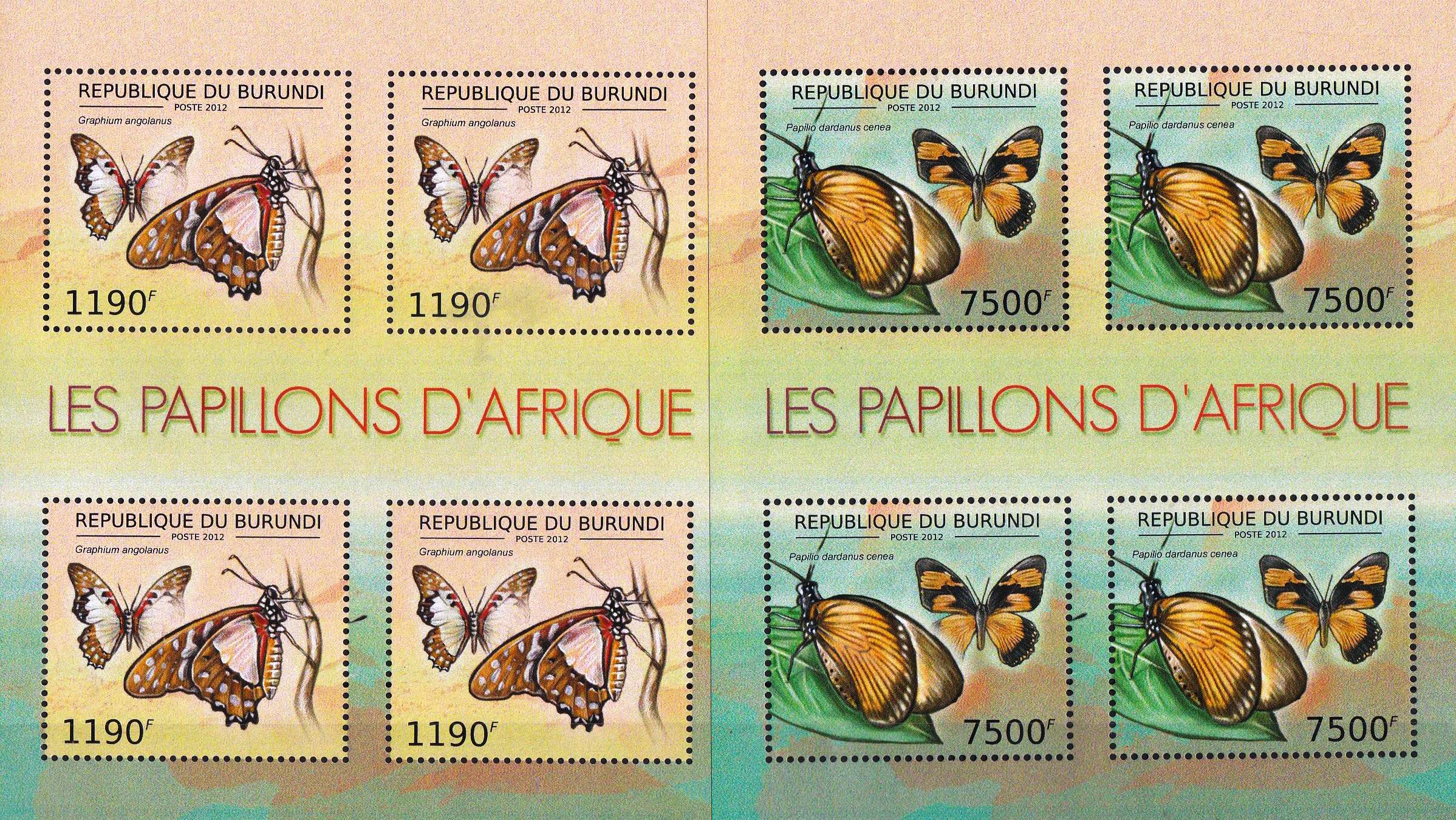 (image for) Burundi 2012 Stamps Butterflies MNH
