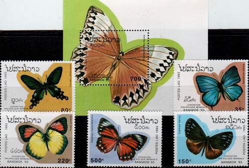 (image for) Laos 1993 S/Sheet & Stamps Butterflies