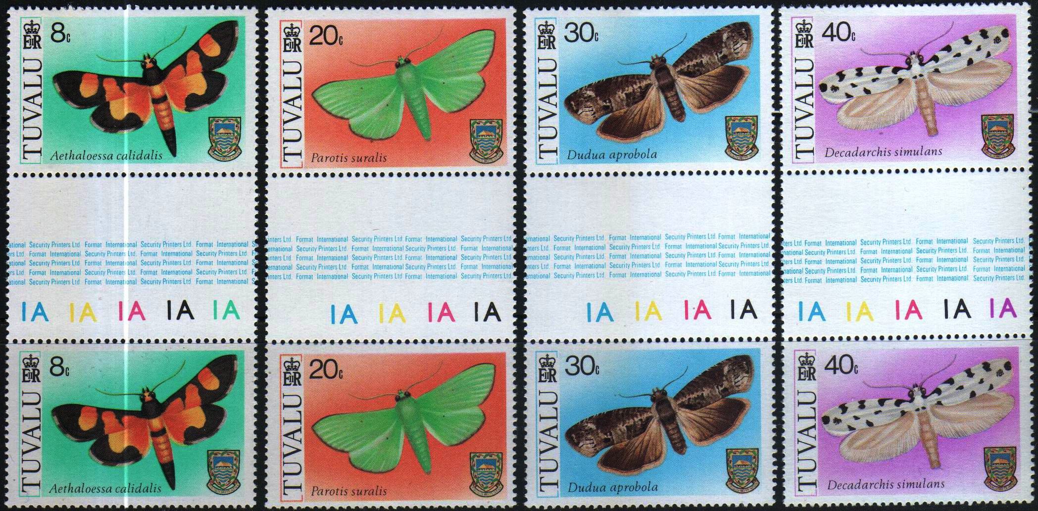 (image for) Tuvalu 1980 Gutter Stamps Butterflies Moths MNH