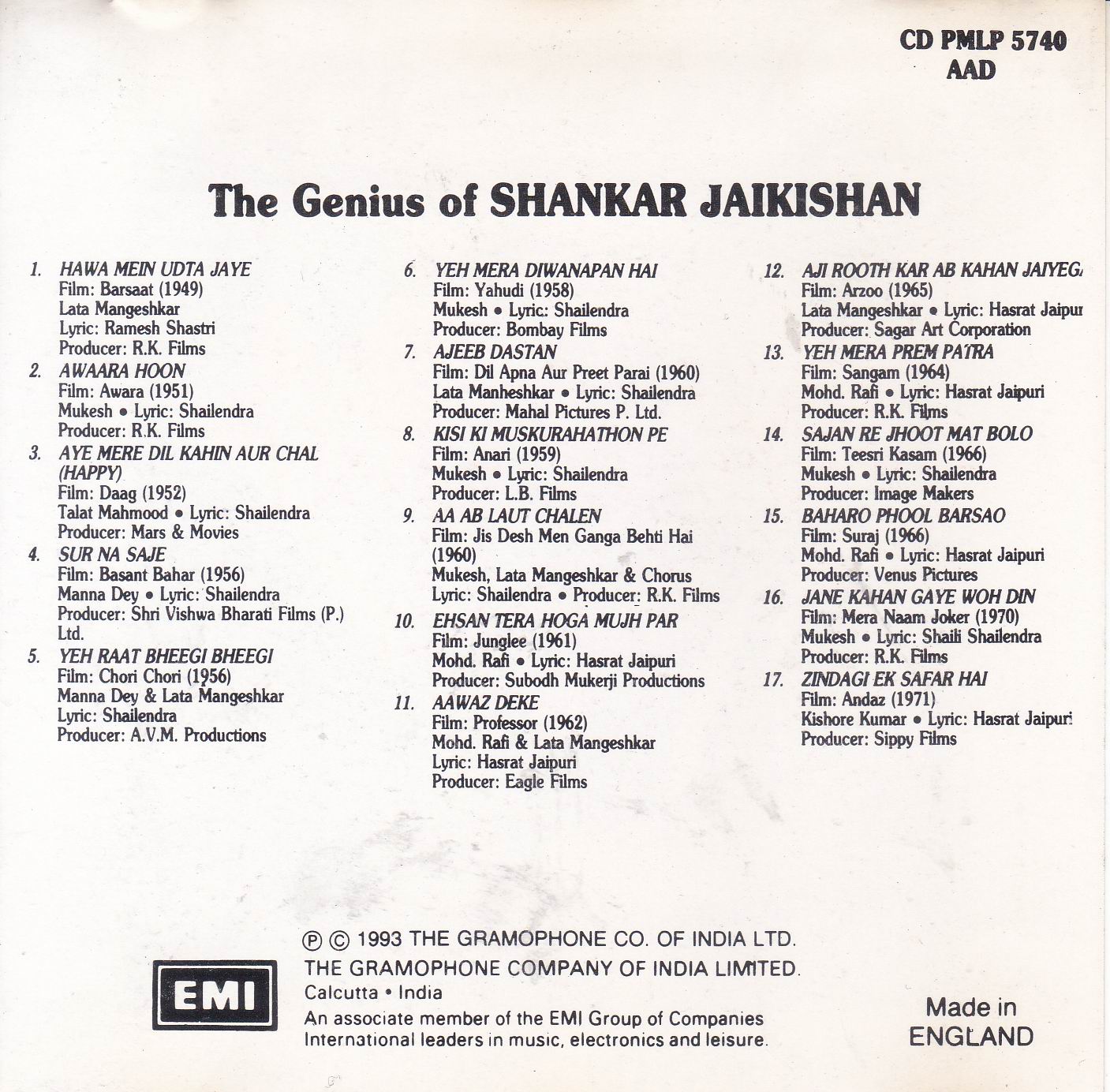 (image for) The Genius Of Shanker Jaikishan Emi Cd
