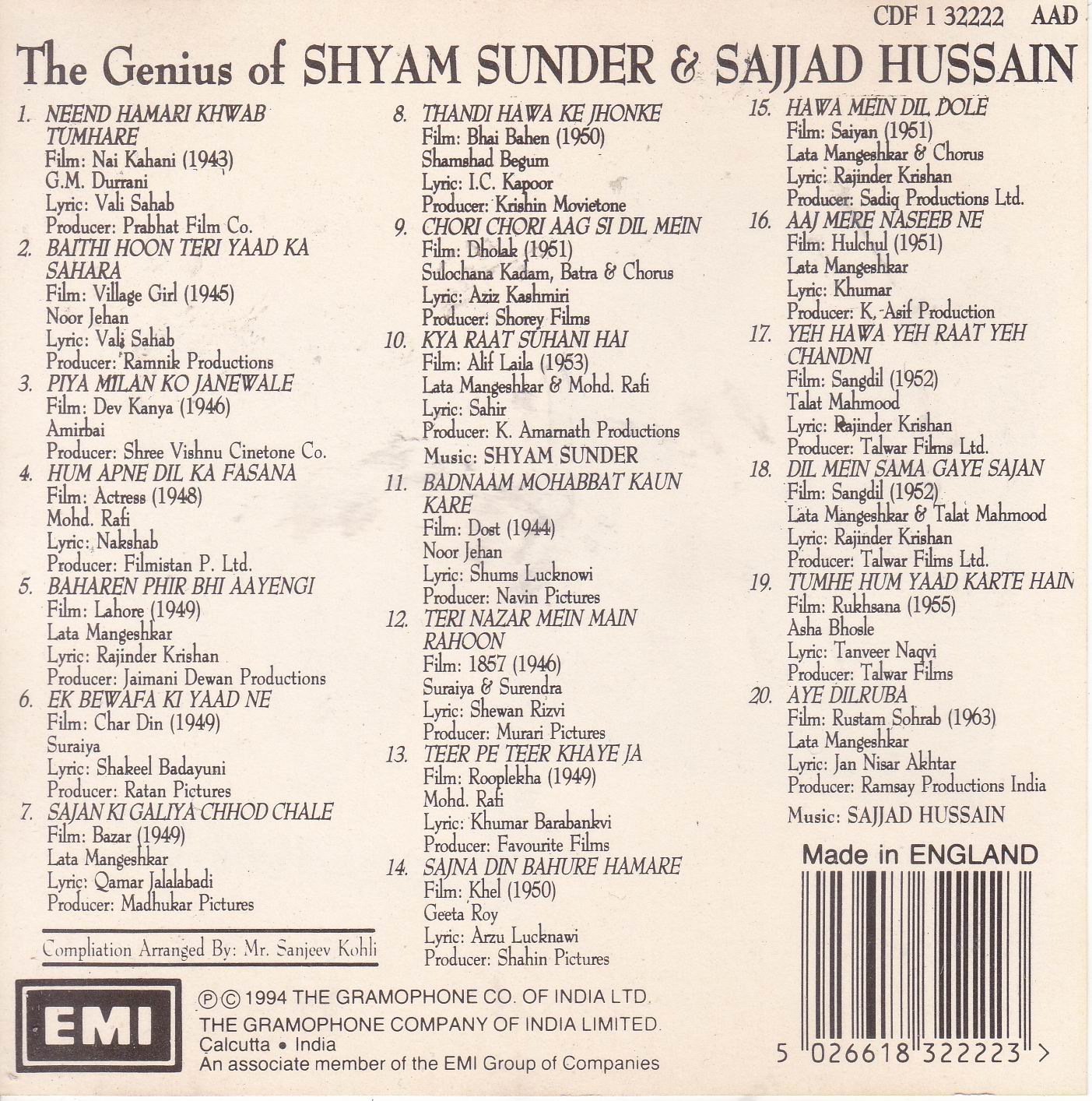 (image for) The Genius Of Shyam Sunder & Sajjad Hussain Emi Cd