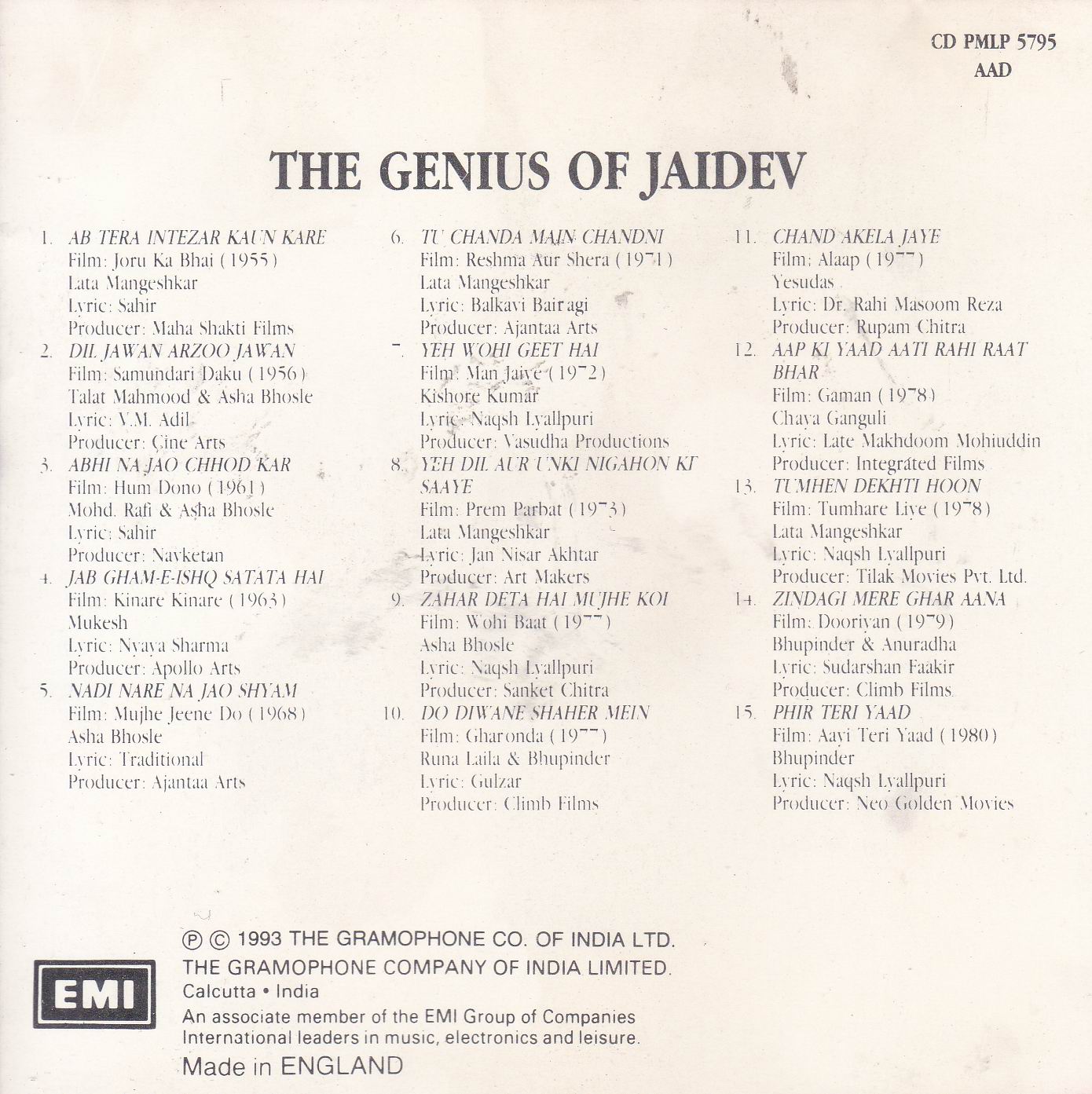 (image for) The Genius Of Jaidev Emi Cd