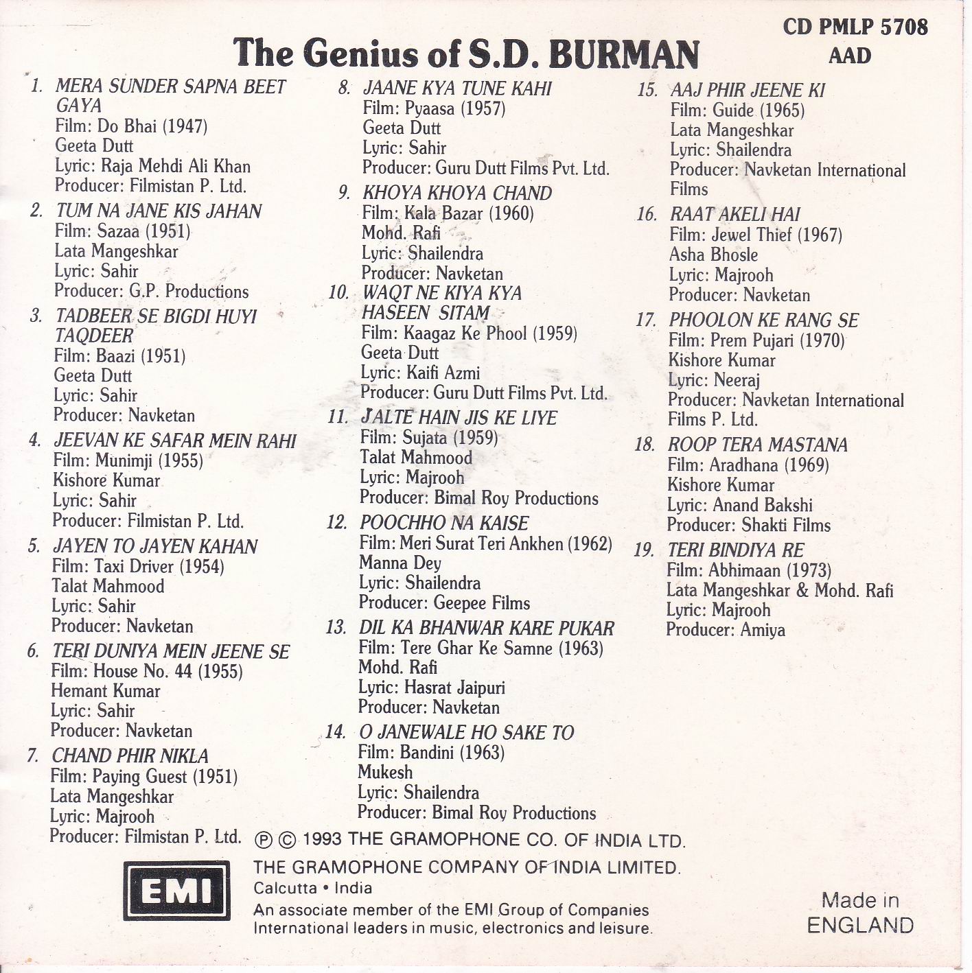 (image for) The Genius Of S D burman Emi Cd