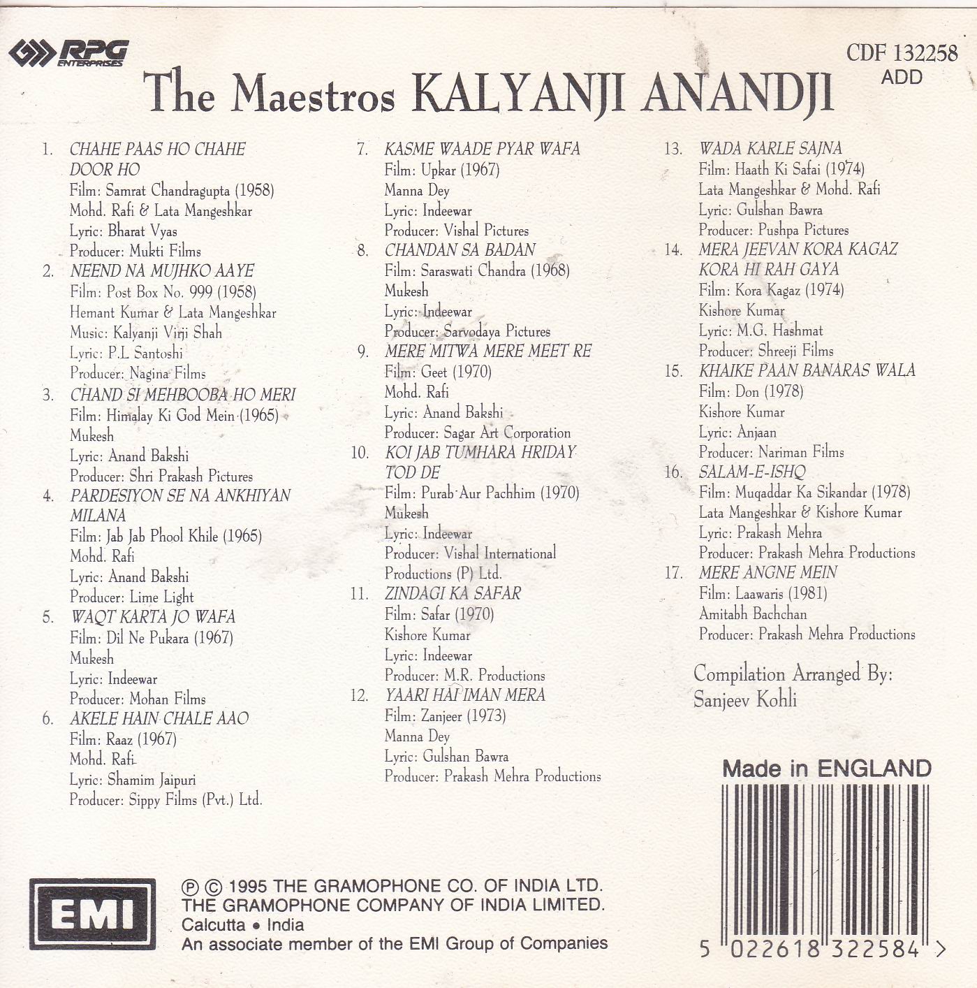 (image for) The Maetros Kalyanji Anandji Emi Cd