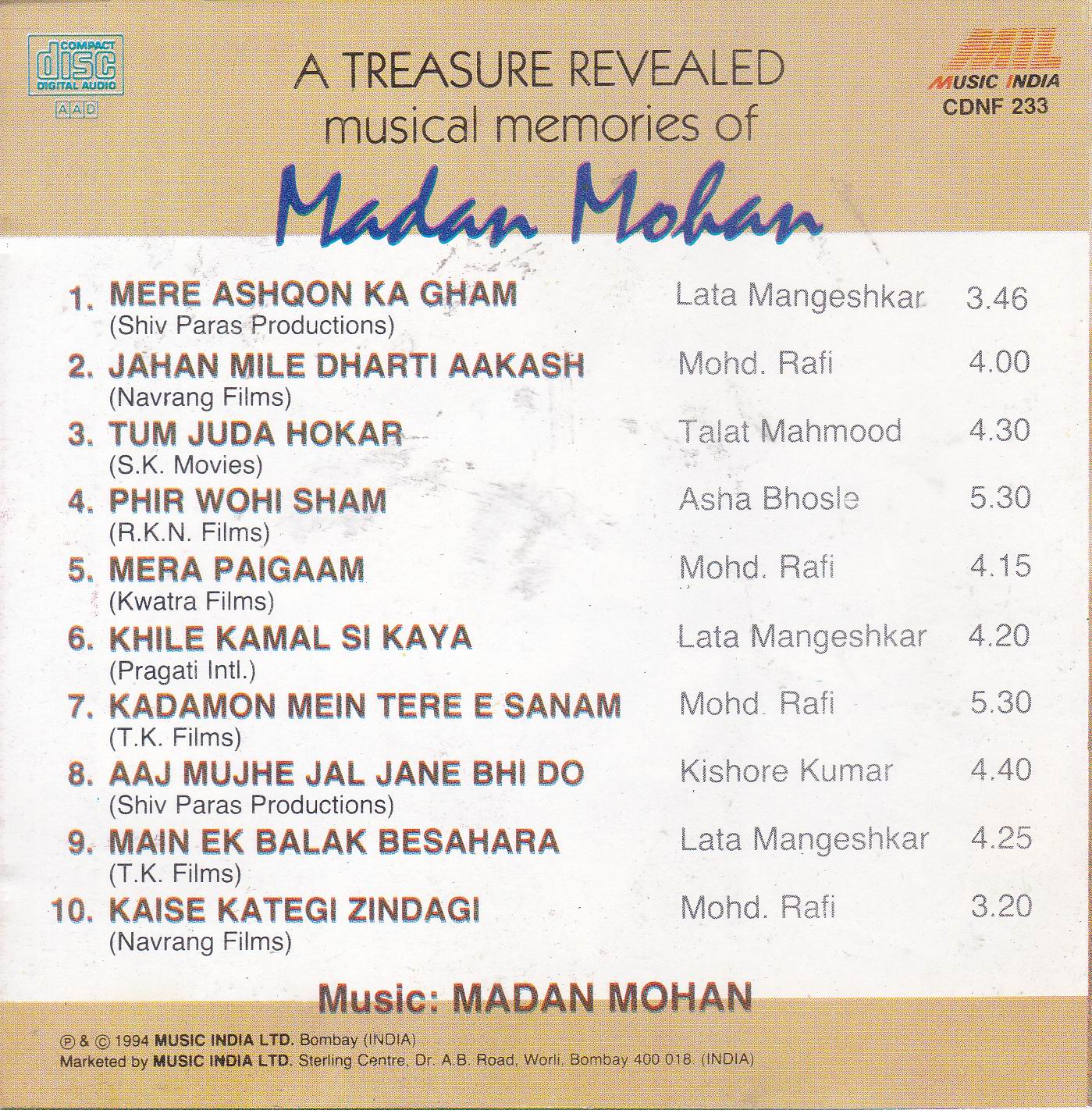 (image for) The Genius Of Madan Mohan Music India Cd