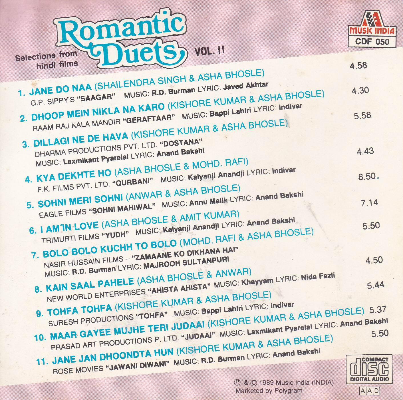 (image for) Romantic Duets Music India Cd
