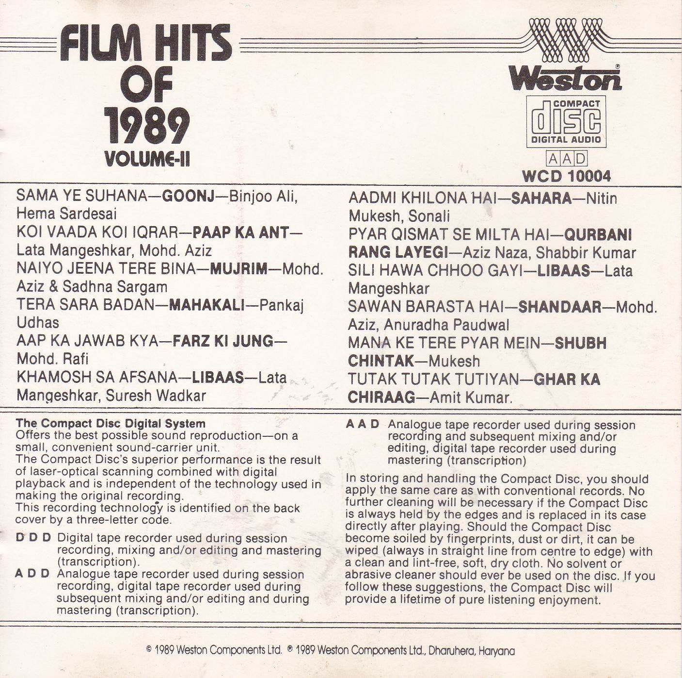 (image for) Film Hits Of 89 Weston Cd