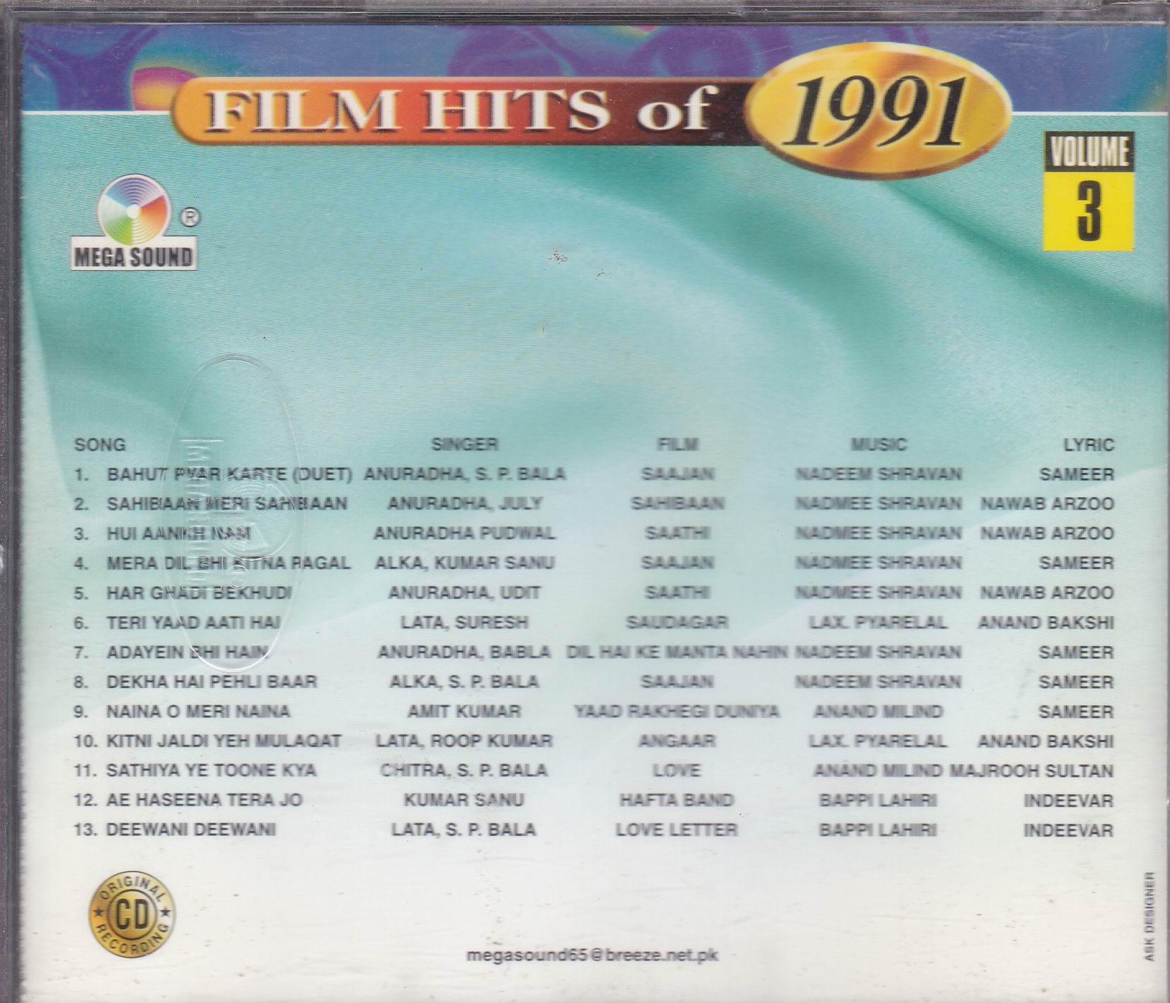 (image for) Film Hits Of 1990 Vol 03 MS Cd Superb Recording