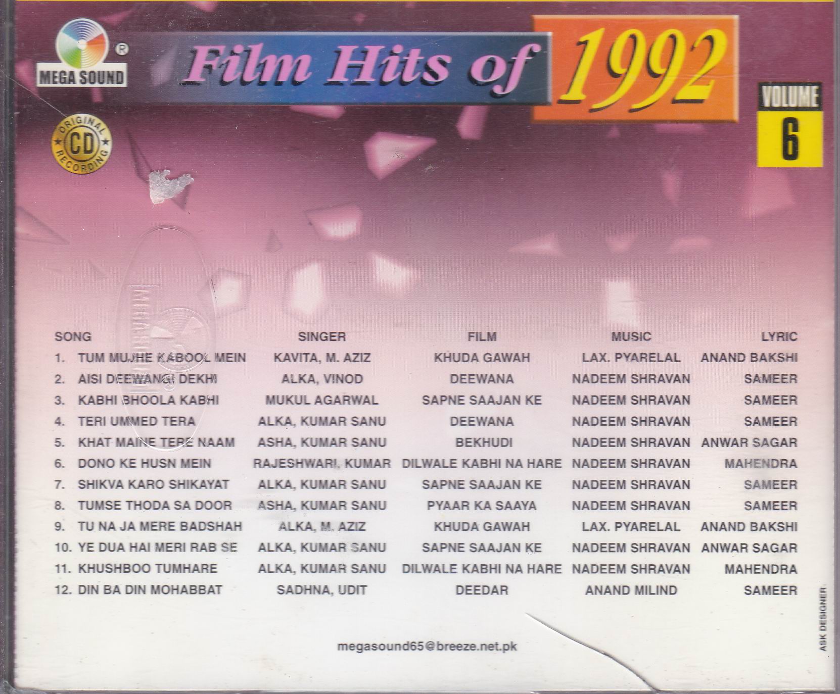 (image for) Film Hits Of 1990 Vol 06 MS Cd Superb Recording