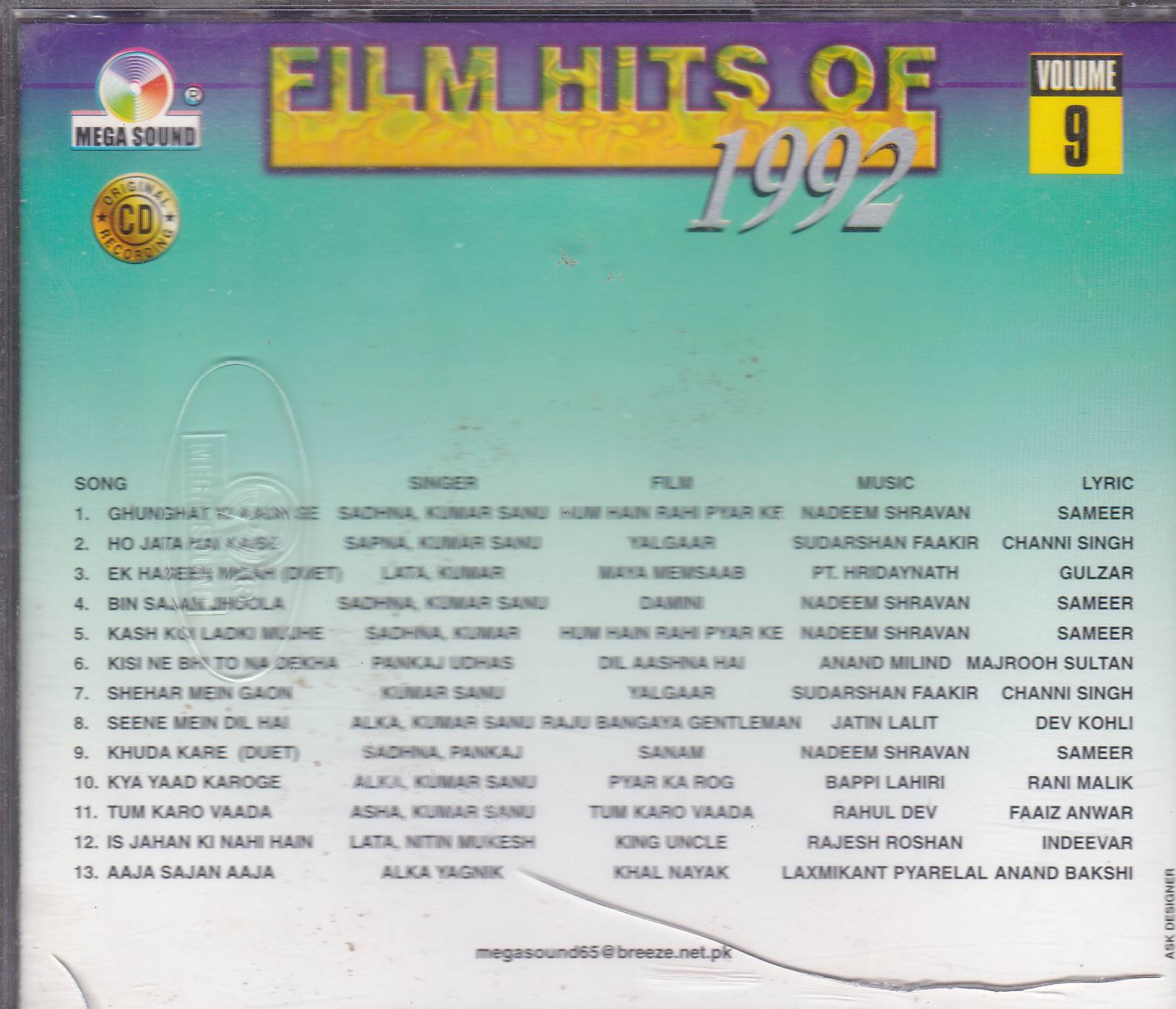 (image for) Film Hits Of 1990 Vol 09 MS Cd Superb Recording