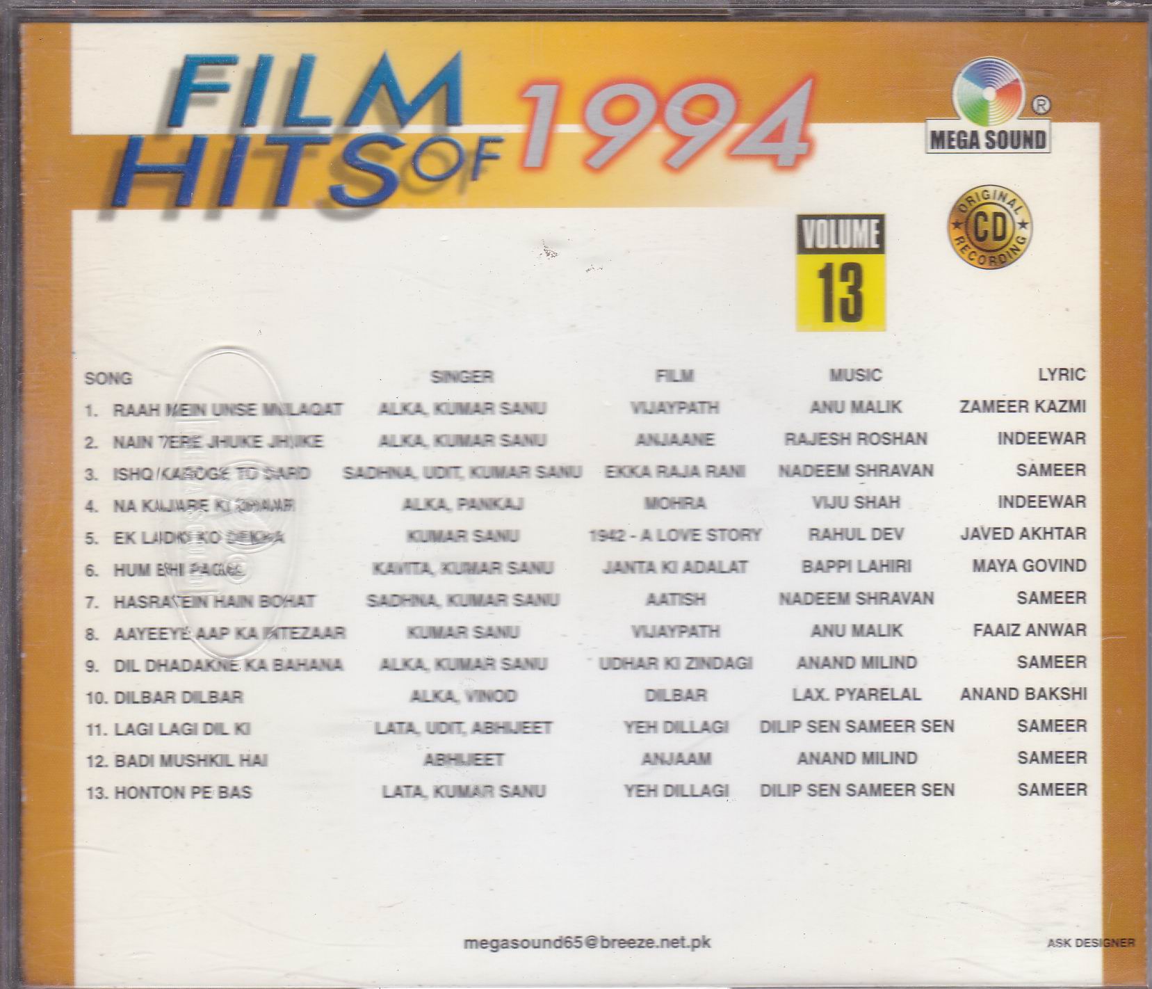 (image for) Film Hits Of 1990 Vol 13 MS Cd Superb Recording
