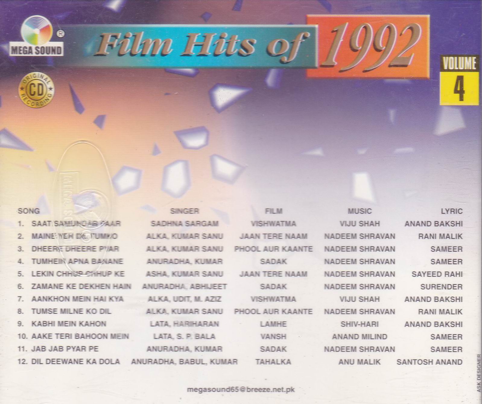 (image for) Film Hits Of 1990 Vol 04 MS Cd Superb Recording