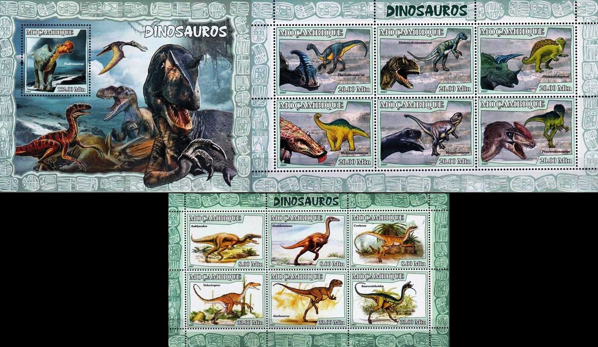 (image for) Mozambique 2007 S/Sheets Prehistoric Dinosaurs Mammoth Reptiles