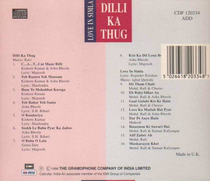 Indian Cd Dilli Ka Thug Love In Simla EMI CD - Click Image to Close