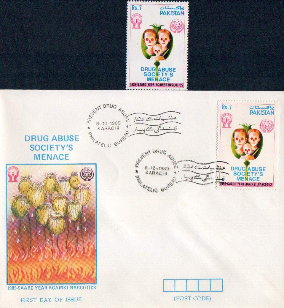 (image for) Pakistan Fdc 1989 & Stamp Drug Abuse Society Menace