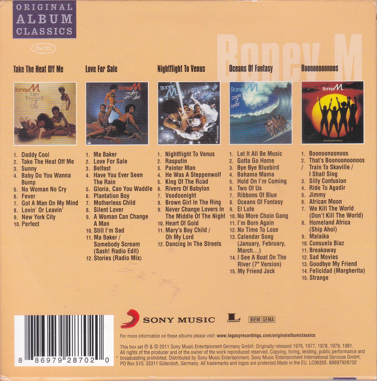 (image for) BoneyM Original Classic 5 Cd Album Sony Music