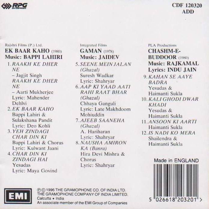 (image for) Indian Cd Ek Baar Kaho Chashm e Buddoor Gaman EMI CD