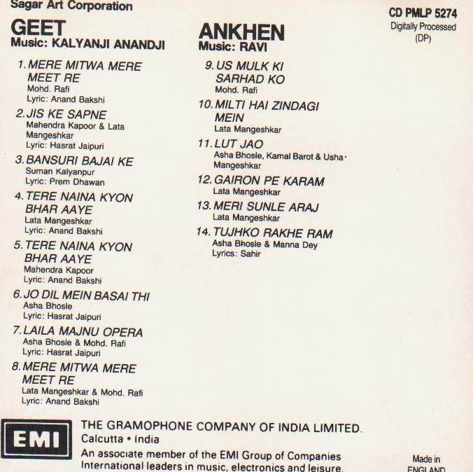 (image for) Indian Cd Geet Ankhen EMI CD