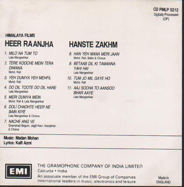 (image for) Indian Cd Heer Ranajha Hanste Zakhm EMI CD