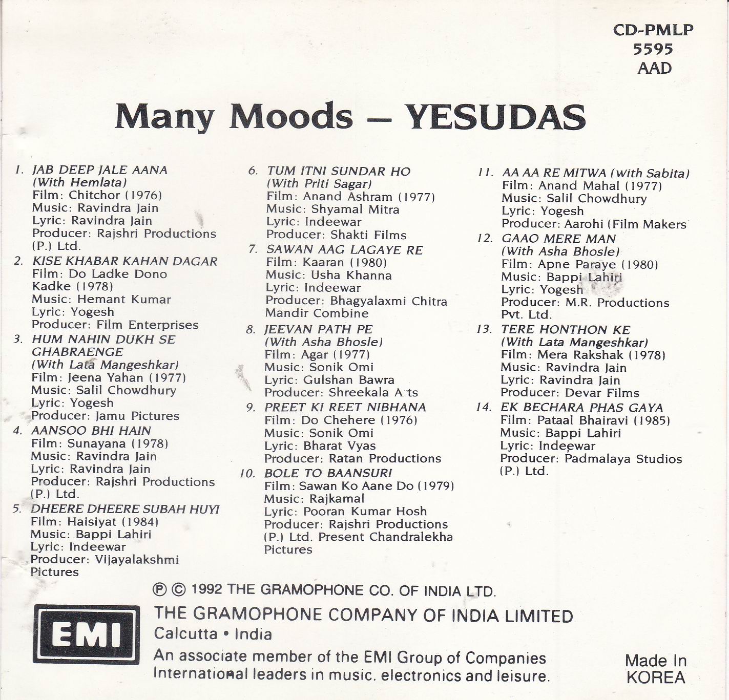 (image for) Many Moods Of Yesudas EMI CD