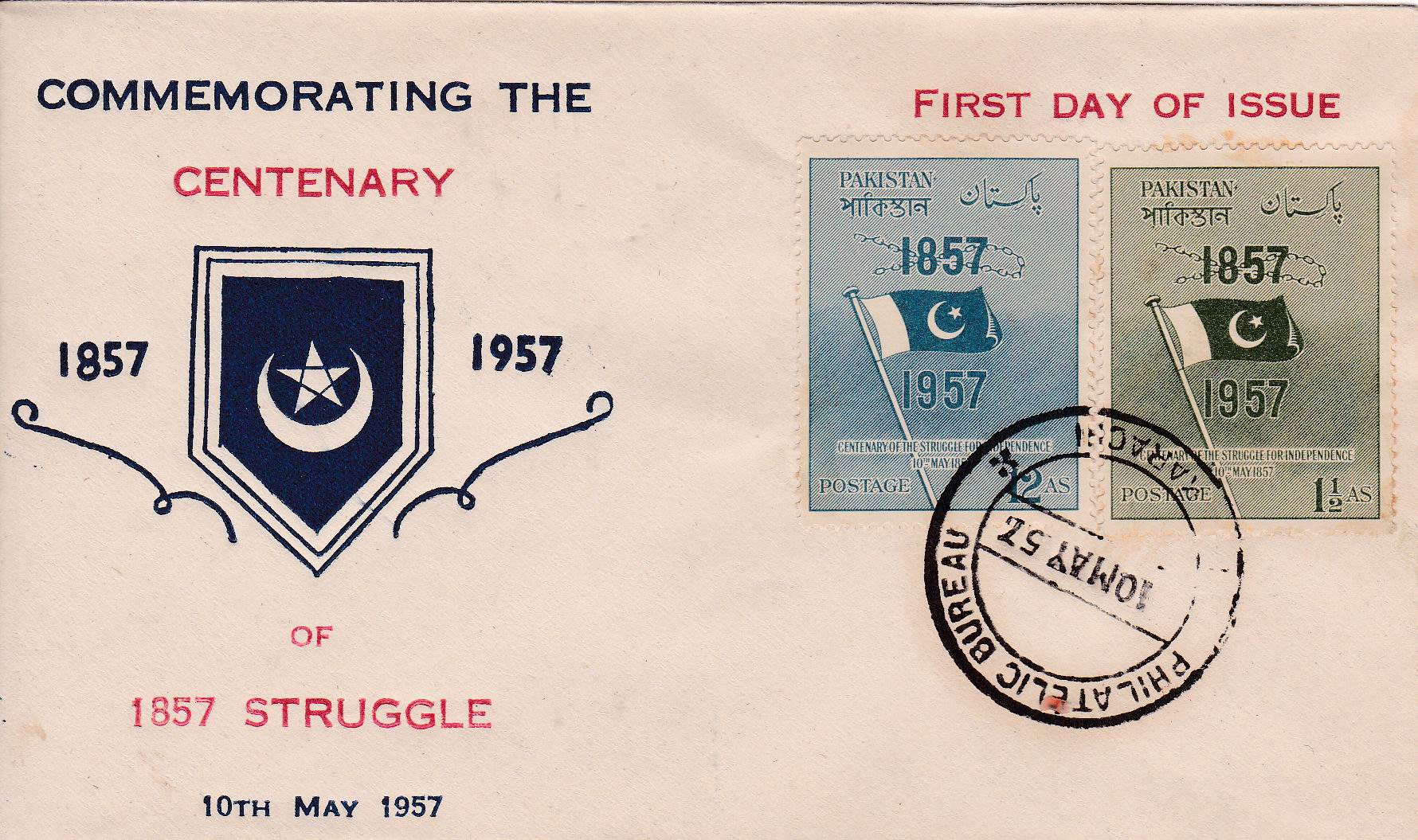 (image for) Pakistan Fdc 1957 & Stamps Centenary 1857 Struggle Independence