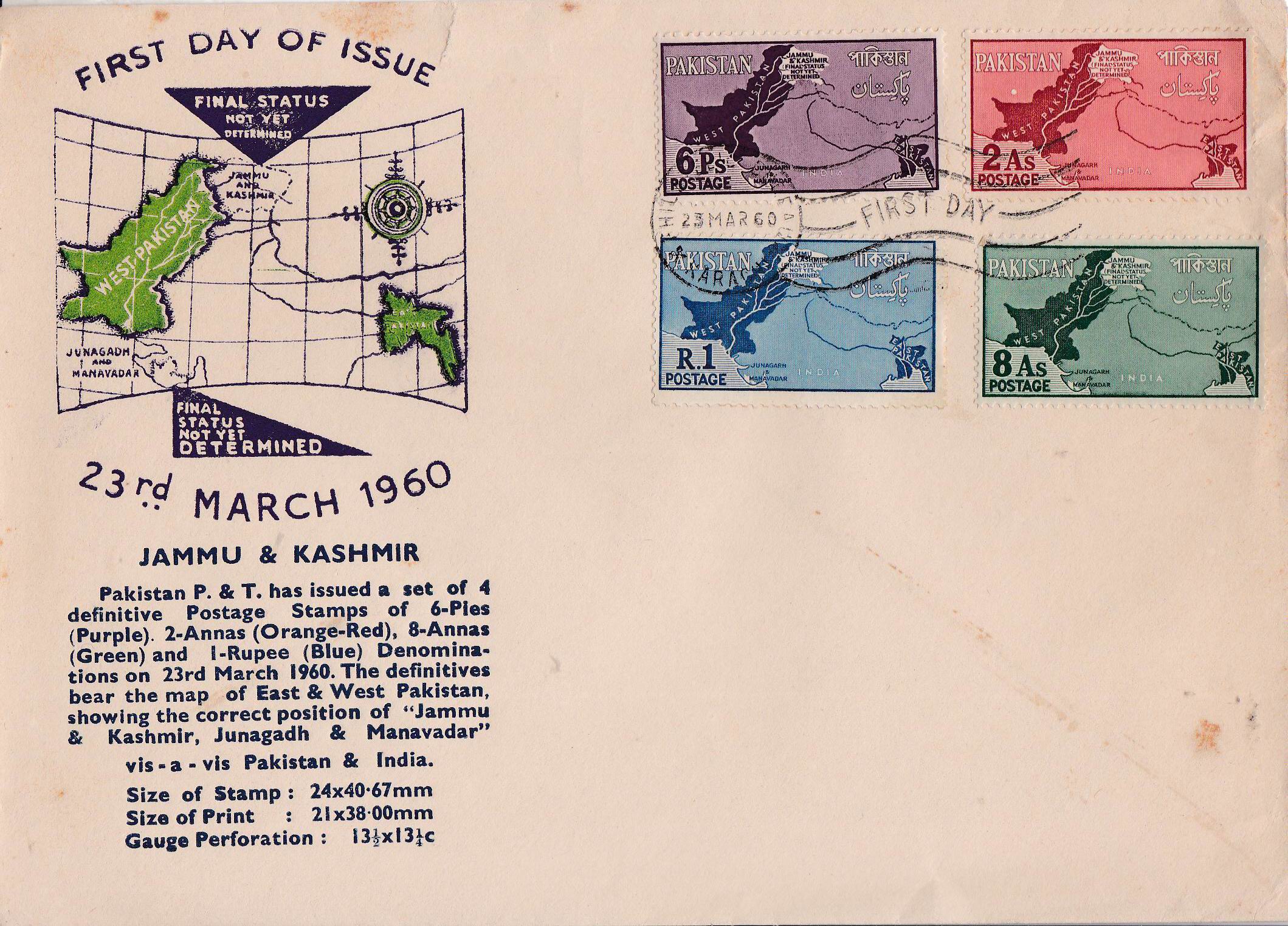 (image for) Pakistan Fdc 1960 Kashmir As Disputed Territory Map Junagarh 01