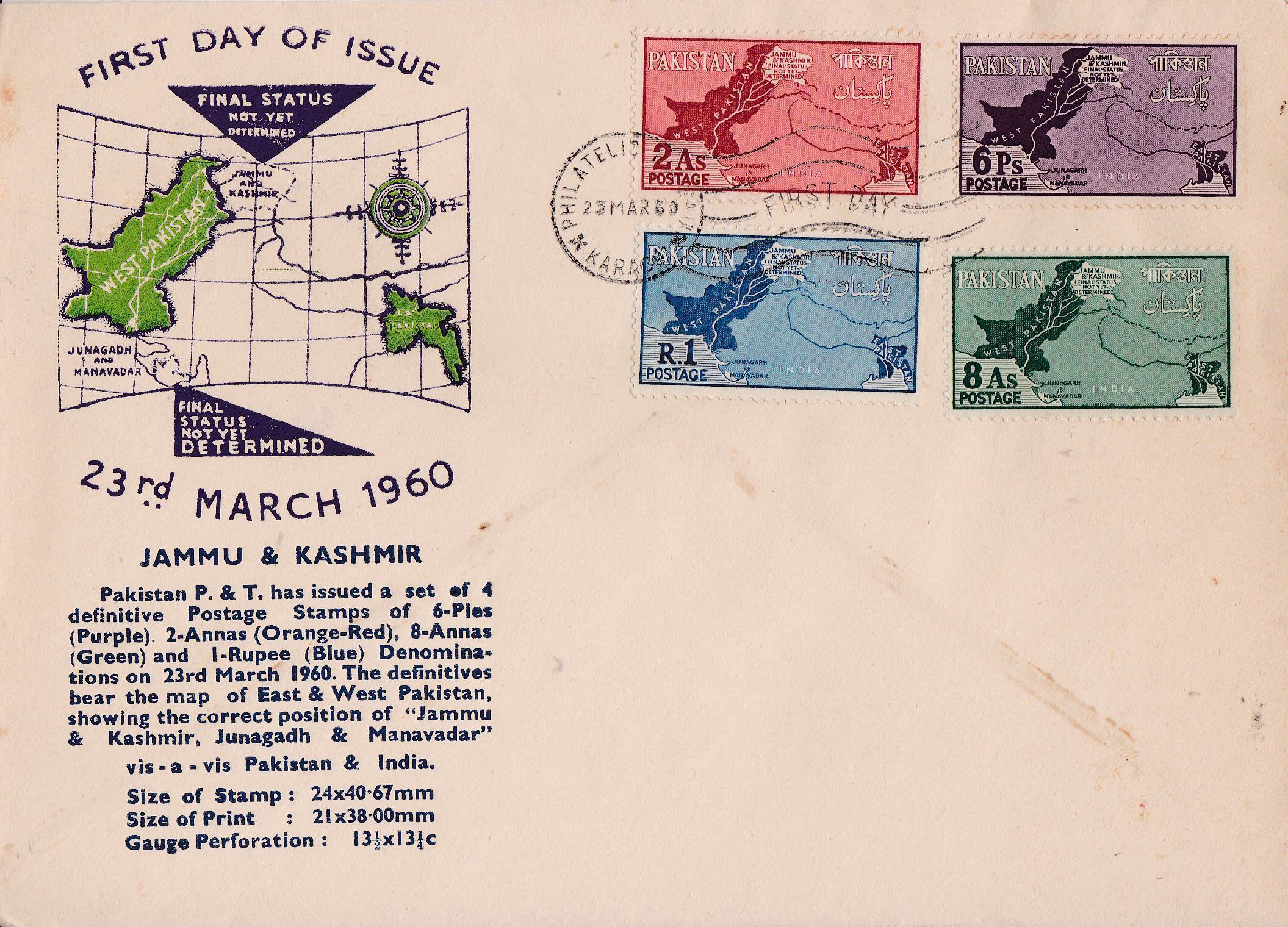 Pakistan Fdc 1960 Kashmir As Disputed Territory Map Junagarh 02