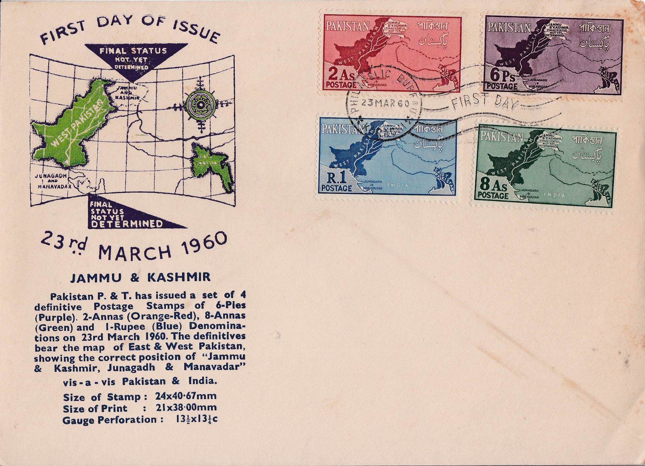 Pakistan Fdc 1960 Kashmir As Disputed Territory Map Junagarh 03