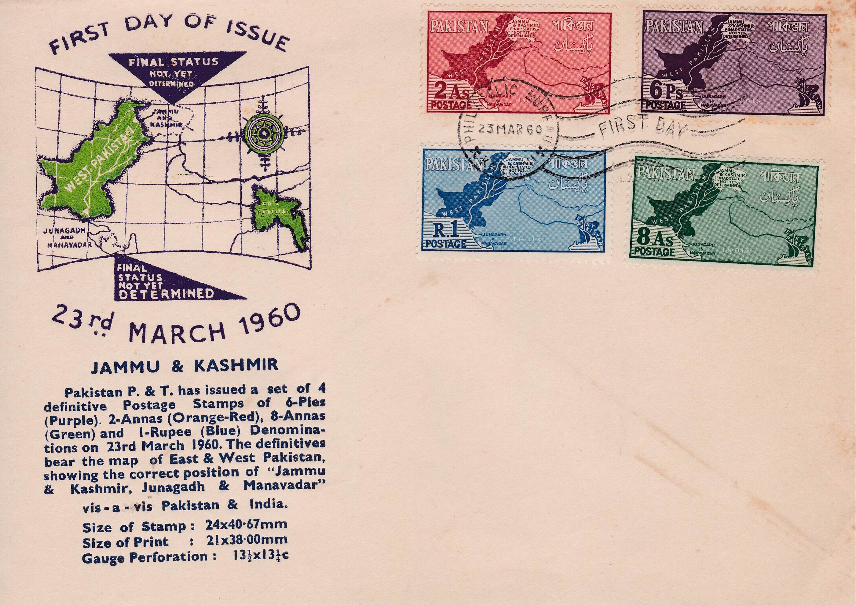 Pakistan Fdc 1960 Kashmir As Disputed Territory Map Junagarh 05