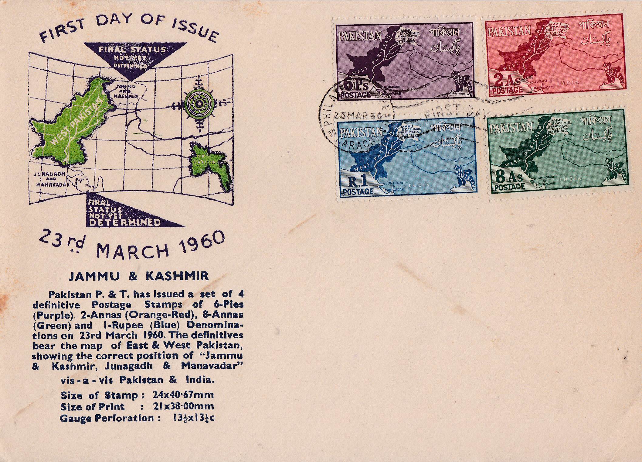 Pakistan Fdc 1960 Kashmir As Disputed Territory Map Junagarh 07