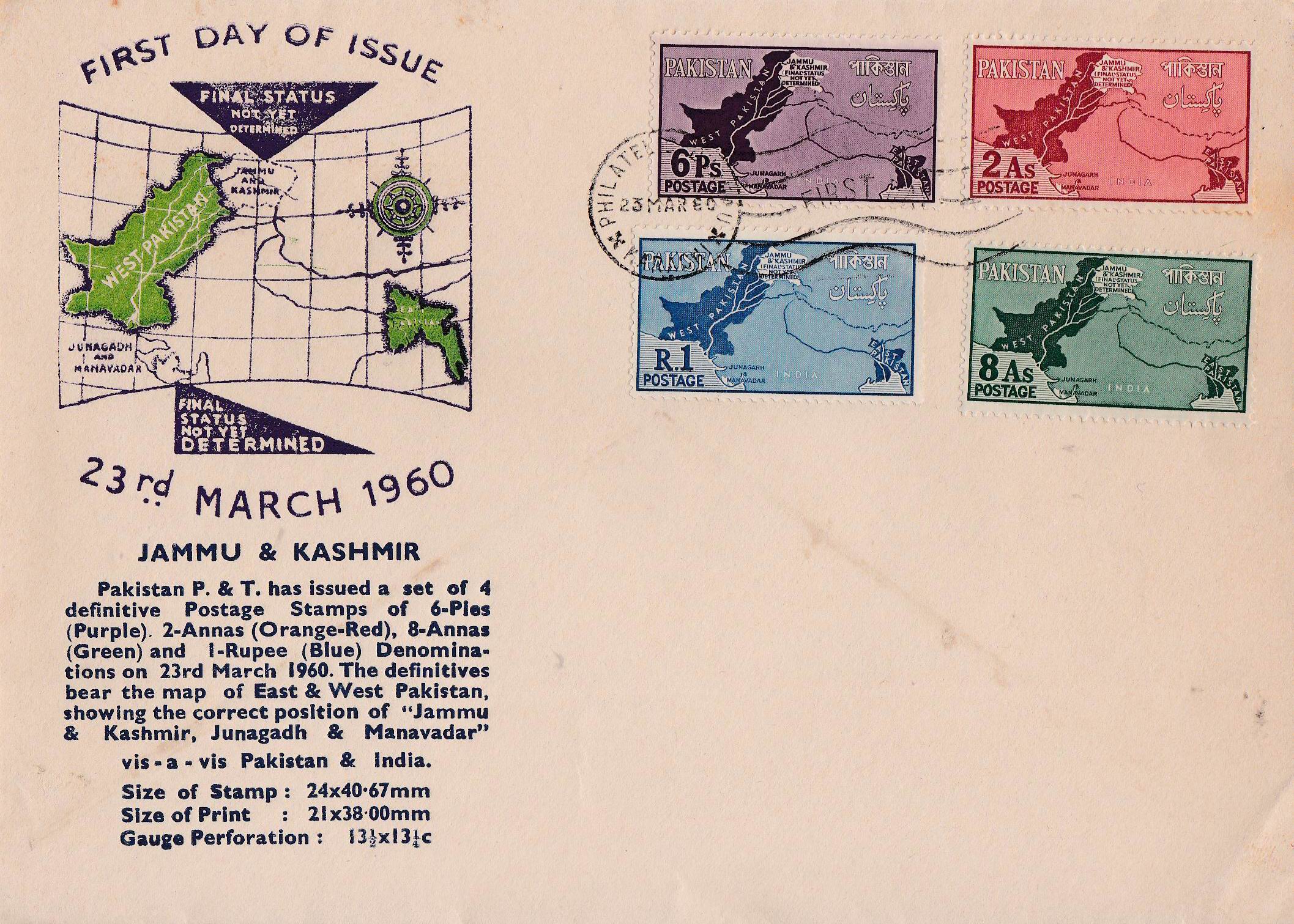 Pakistan Fdc 1960 Kashmir As Disputed Territory Map Junagarh 08