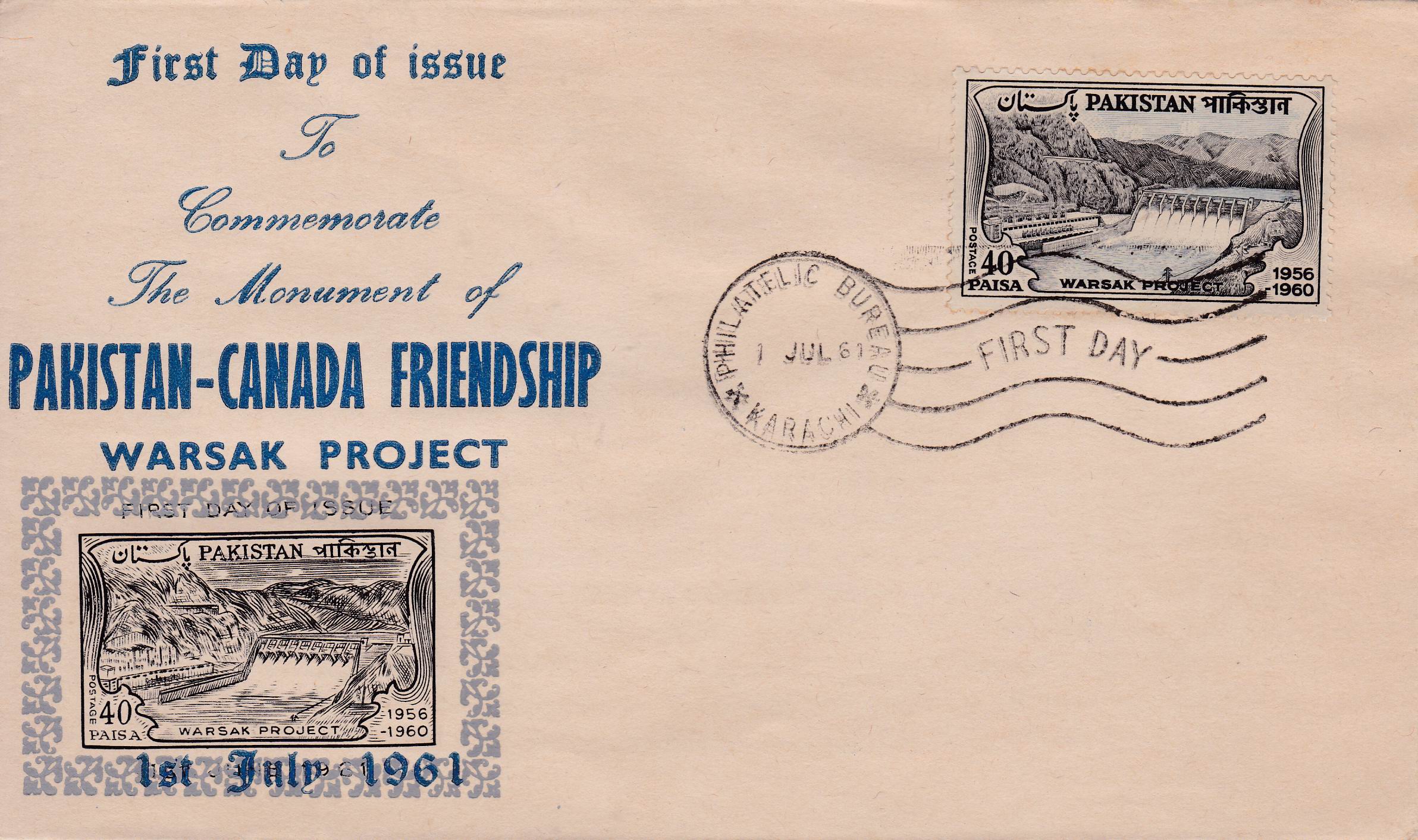 (image for) Pakistan Fdc 1961 Warsak Dam Hydro Electric Project