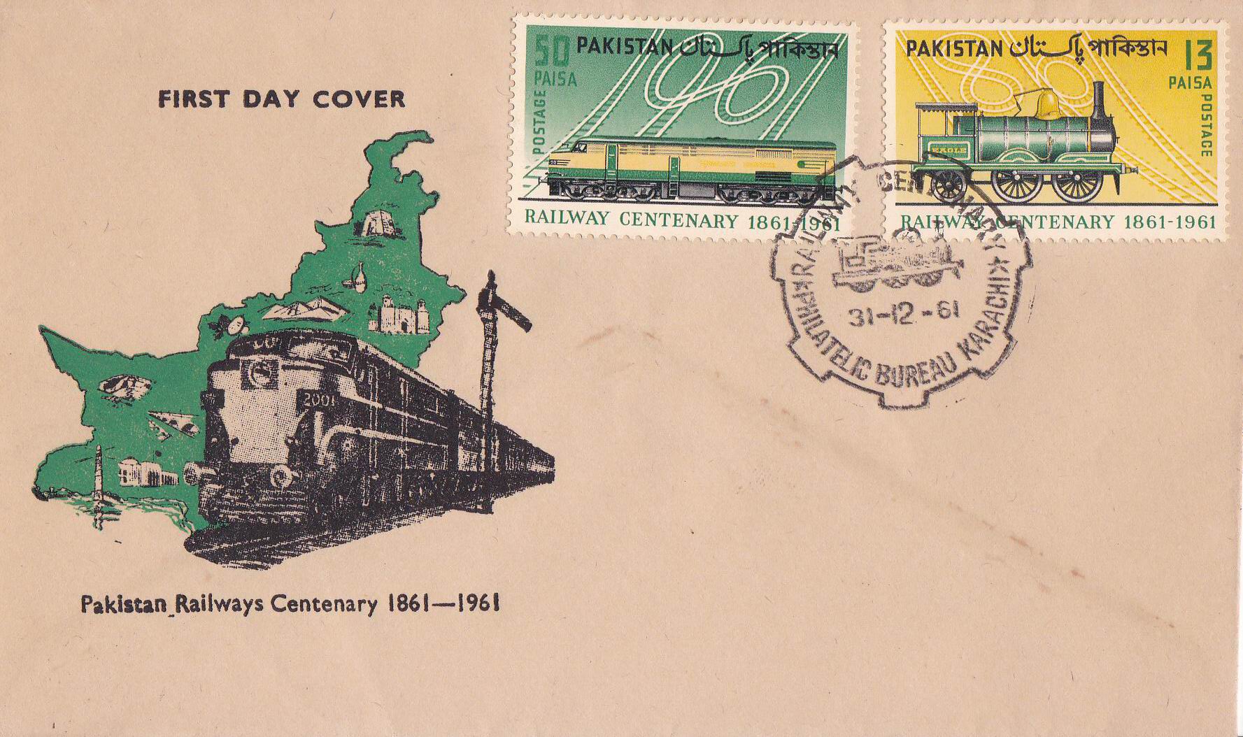 (image for) Pakistan Fdc 1961 Railway Centenary 1861-1961 Train