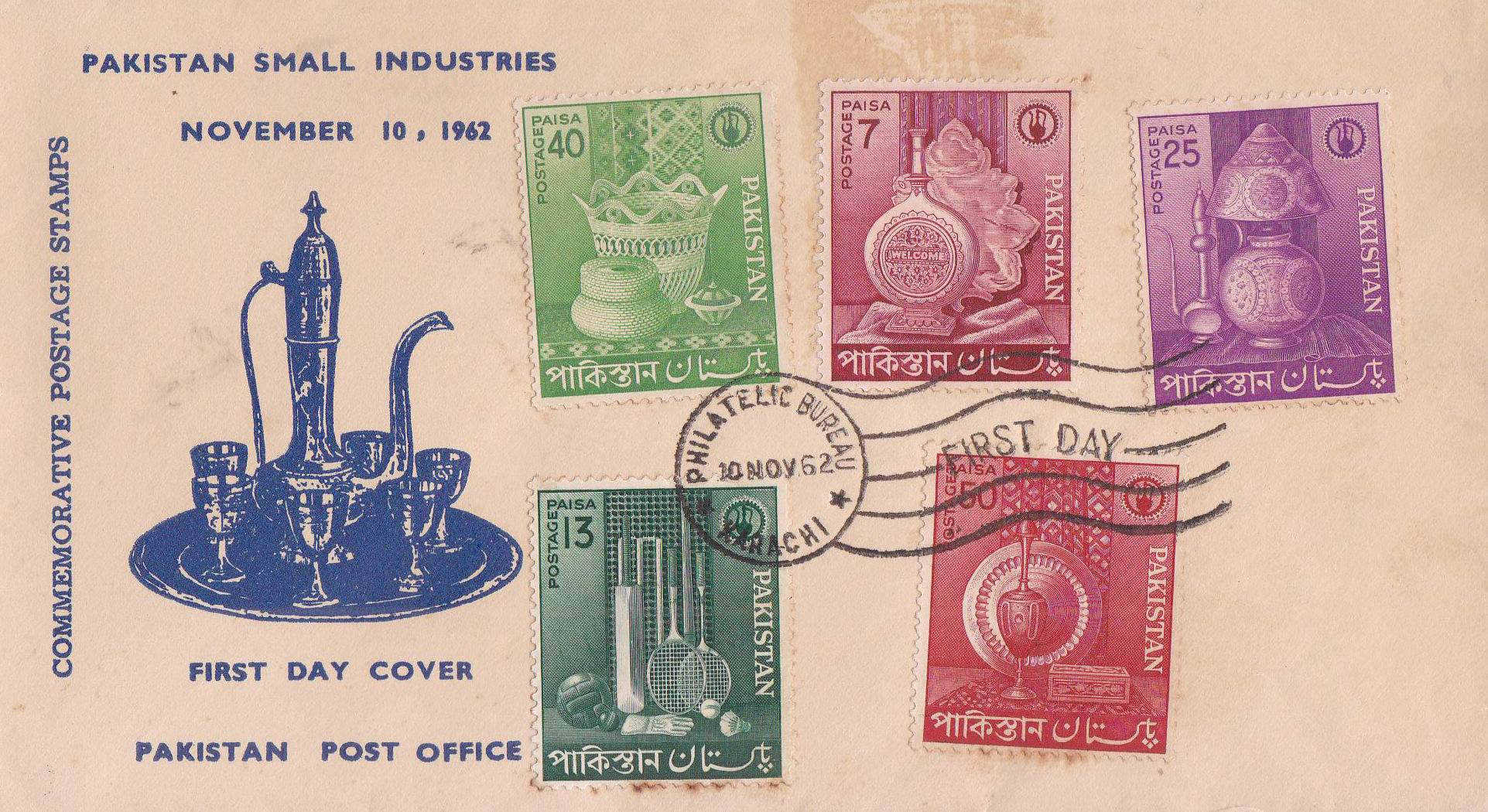 (image for) Pakistan Fdc 1962 Small Industries Cricket Volleyball Badminton