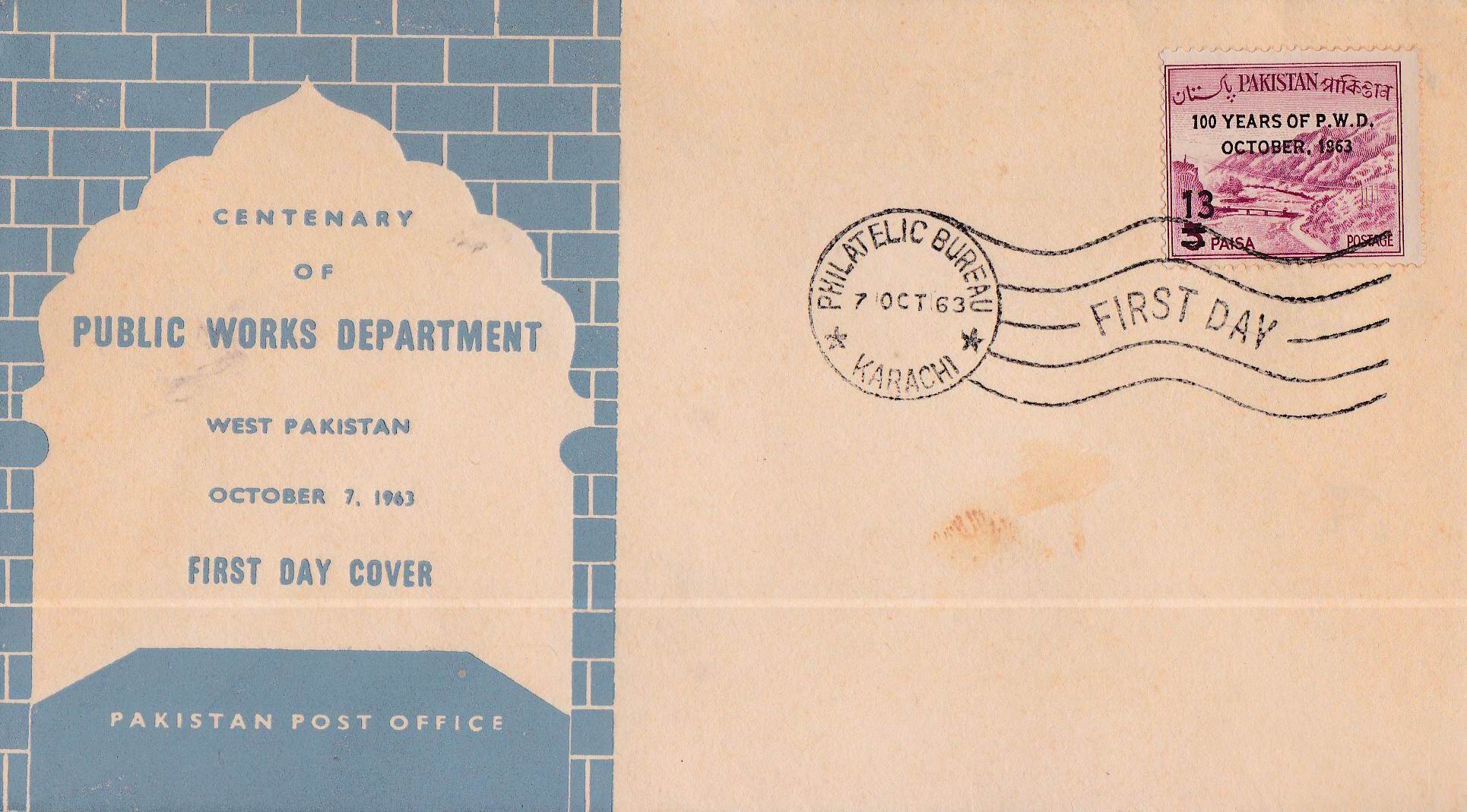 (image for) Pakistan Fdc 1963 Centenary Of PWD