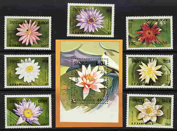 (image for) Cambodia 1989 S/Sheet & Stamps Flowers