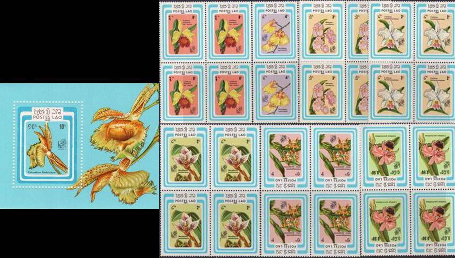 (image for) Laos 1985 S/Sheet & Stamps Orchids