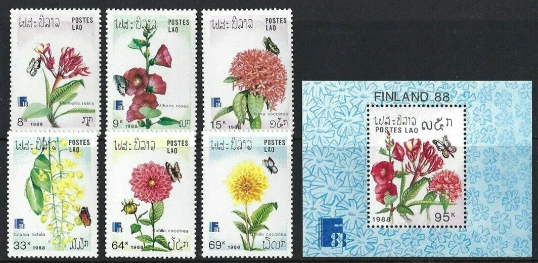 (image for) Laos 1988 S/Sheet & Stamps Orchids