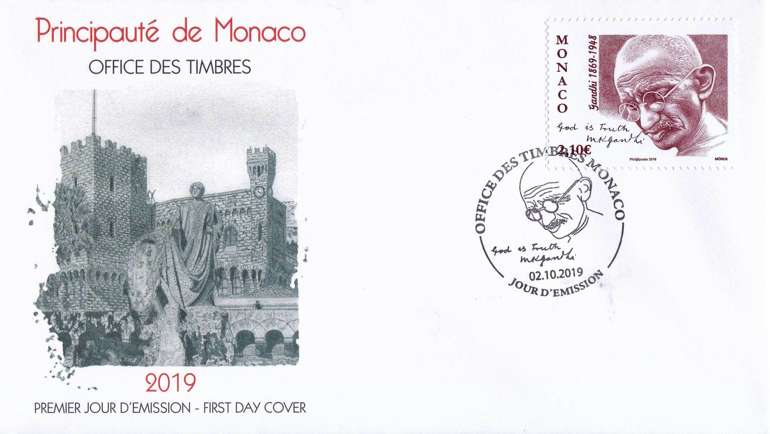 (image for) Monaco 2019 Fdc Birth Anniversary of Mahatma Gandhi