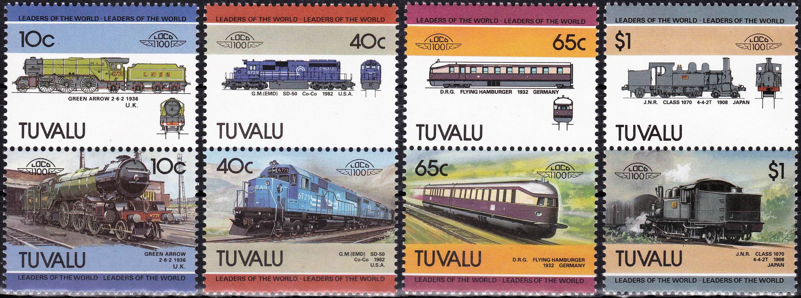 (image for) Tuvalu 1985 Stamps Railway Old Trains Locomotives MNH