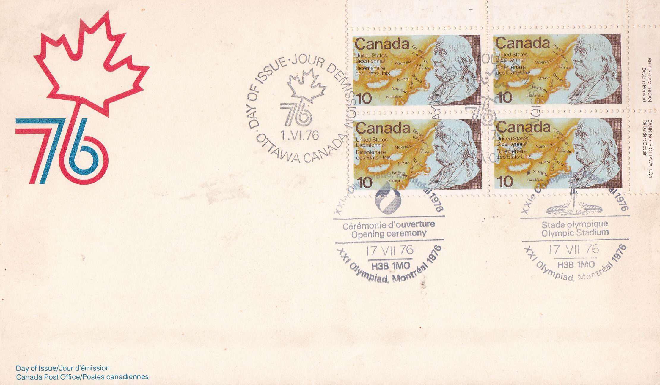 Canada 1976 Fdc Bicentenary Of American Revolution