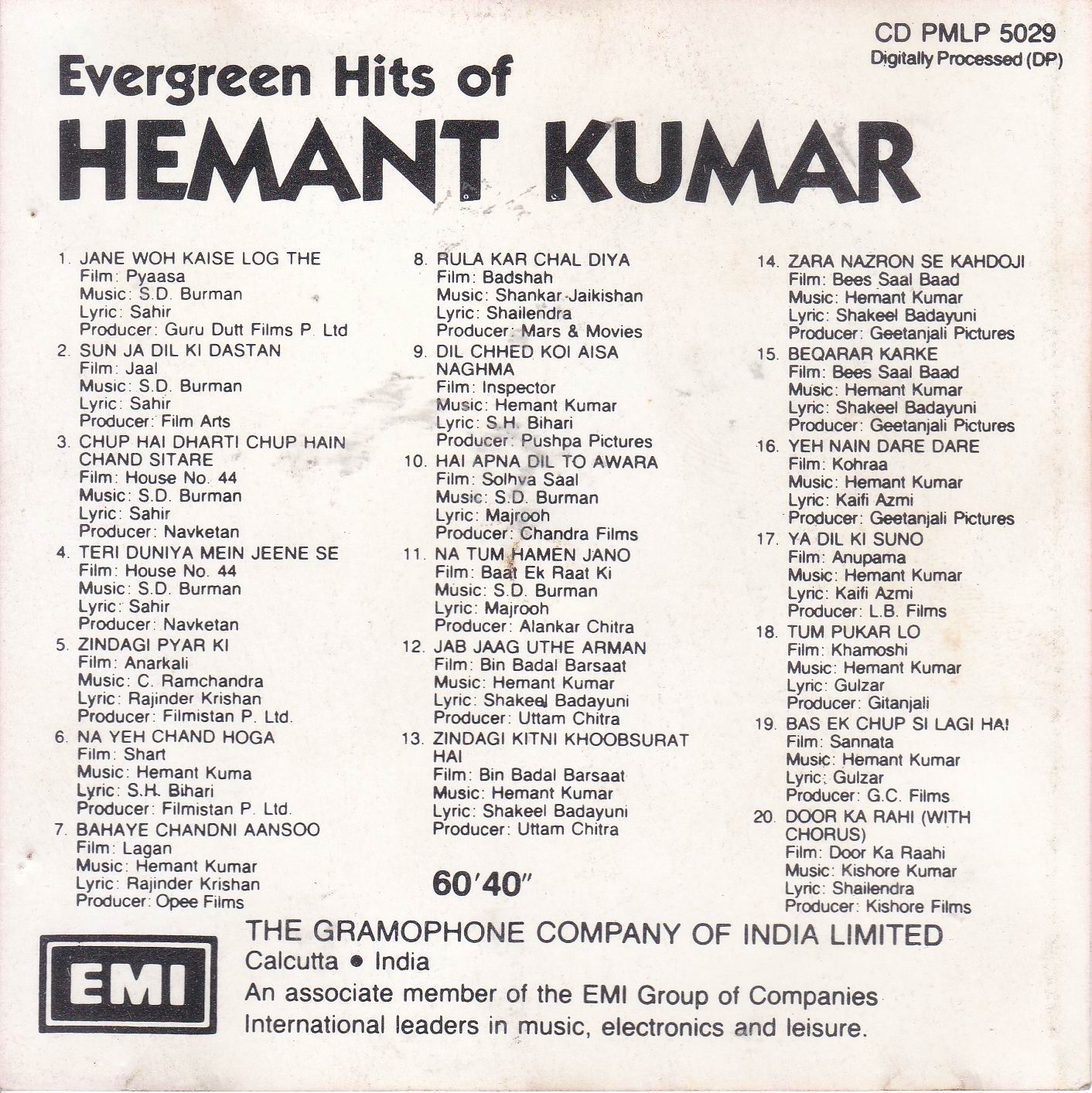 Evergreen Hits Of Hemant Kumar EMI CD - Click Image to Close
