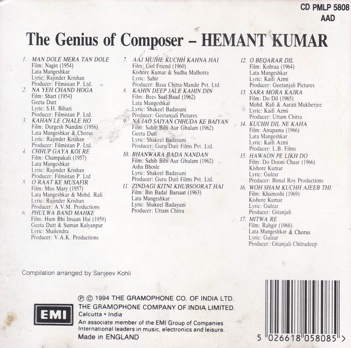 The Genius Of Composer Hemant Kumar EMI CD - Click Image to Close