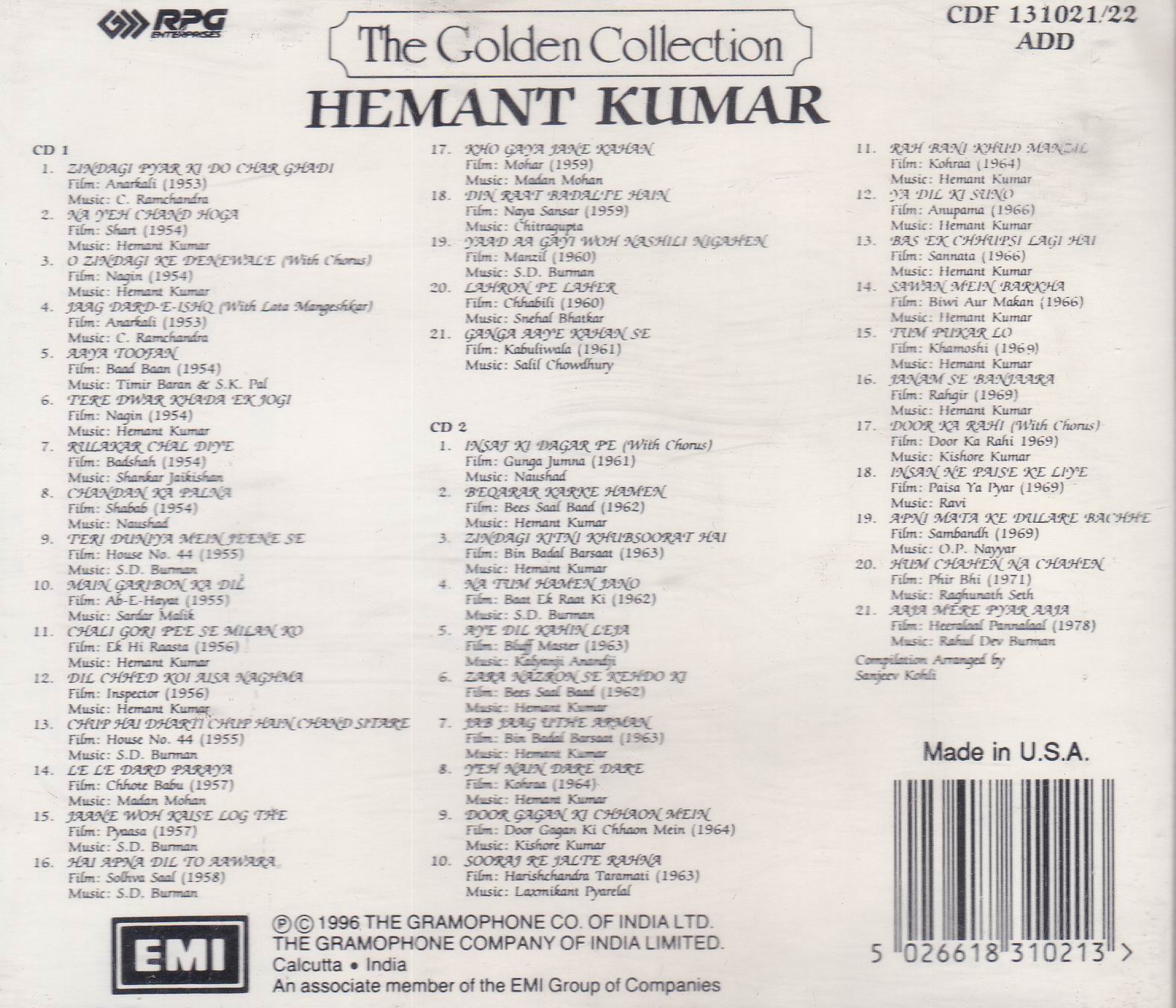The Golden Collection Hemant Kumar EMI Cd - Click Image to Close