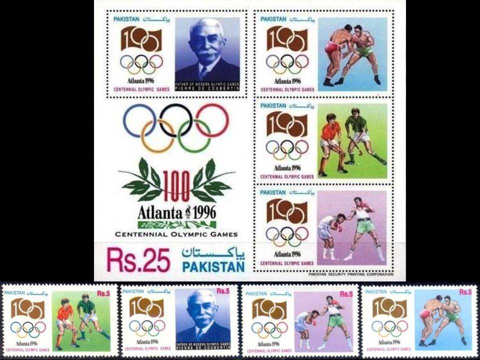 Pakistan Fdc 1996 Brochure Stamps Atlanta Hockey Wrestling - Click Image to Close