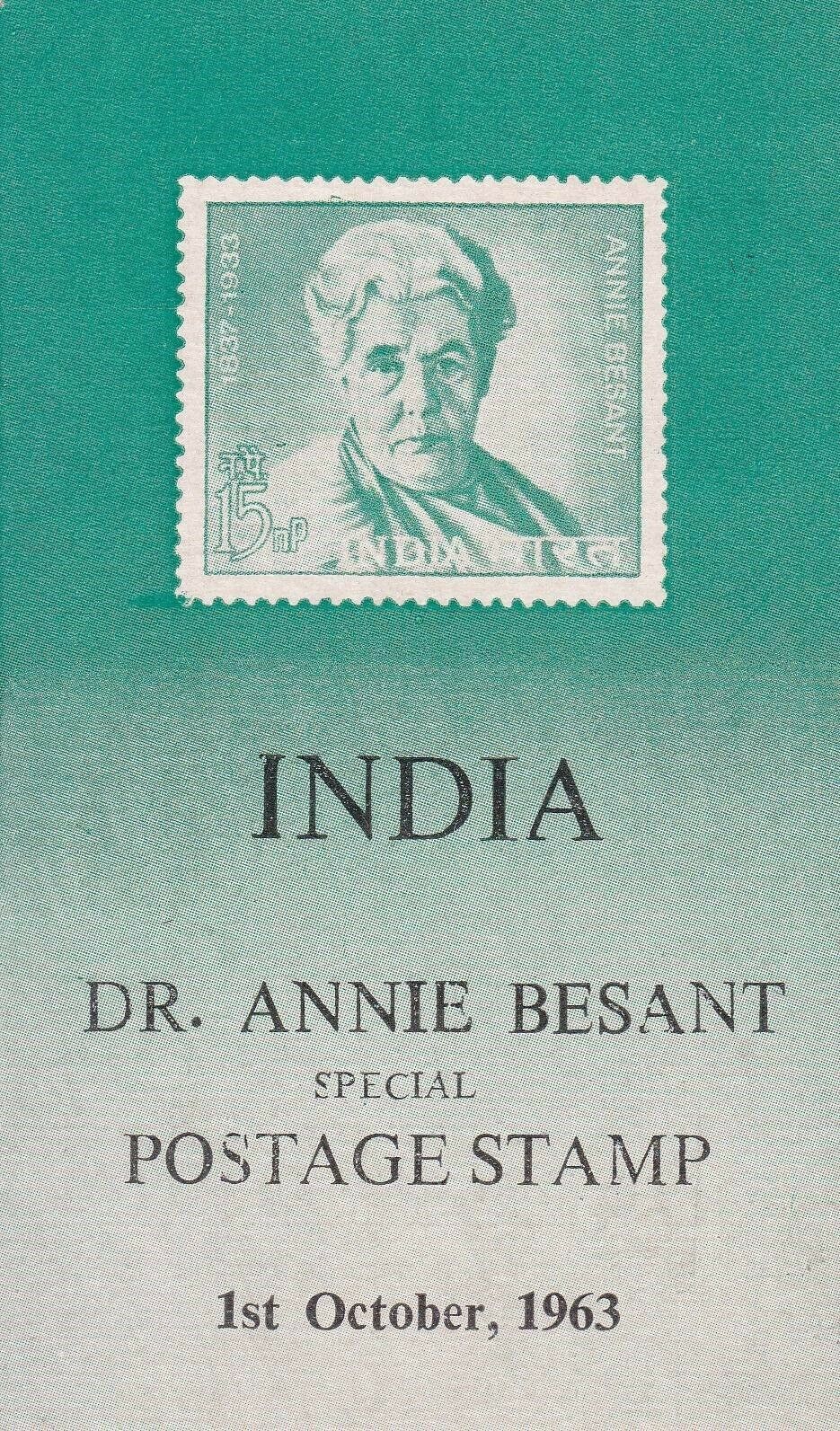 (image for) India 1963 Fdc Annie Besant British Socialis Women's Rights