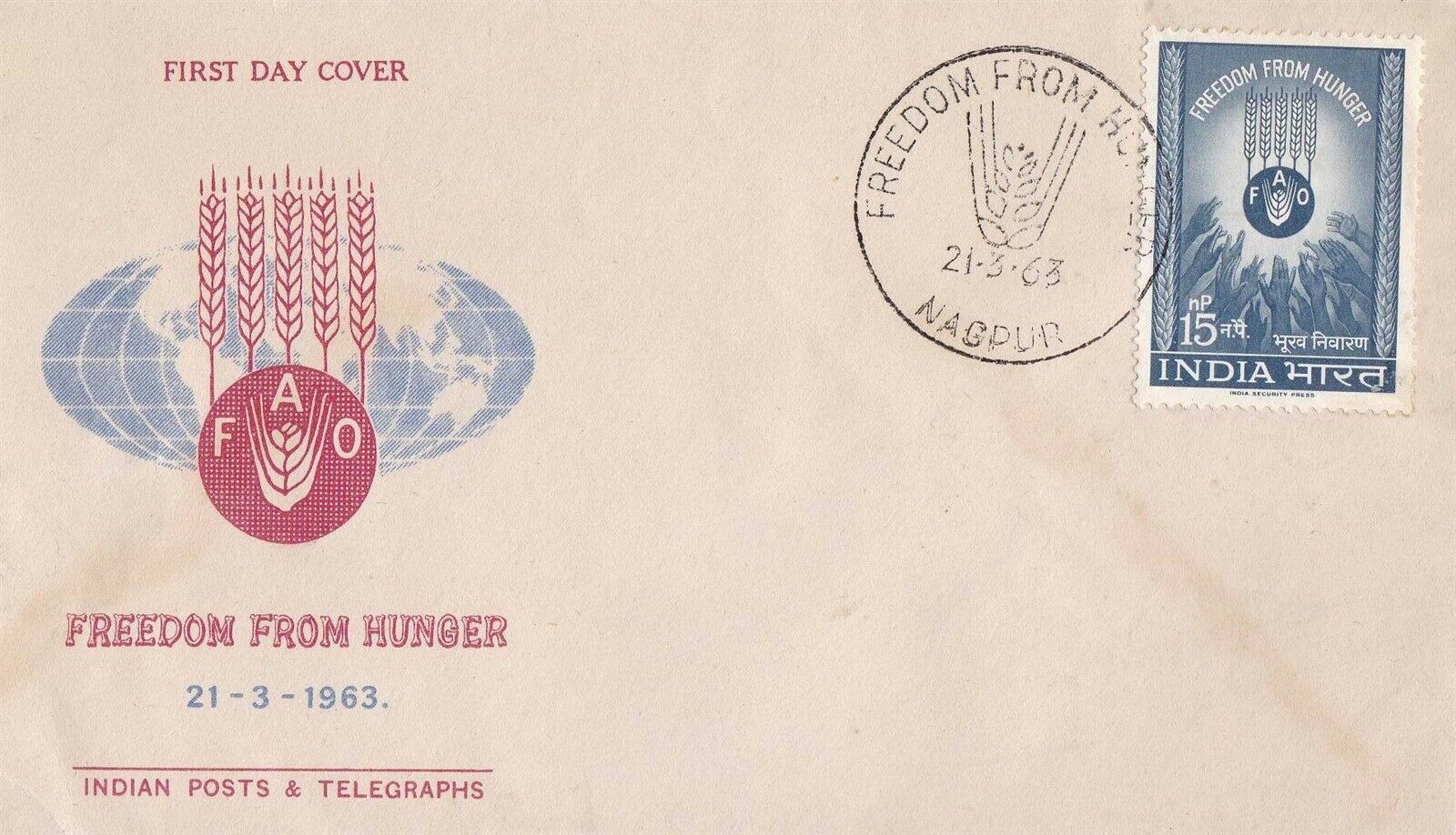 (image for) India 1963 Fdc Freedom From Hunger Nagpur Cancellation