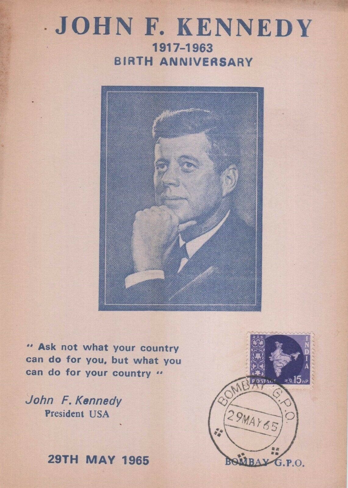 (image for) India 1965 Stamps Of Great JFK'S Scarce Blue B'Day Mourning Maxi
