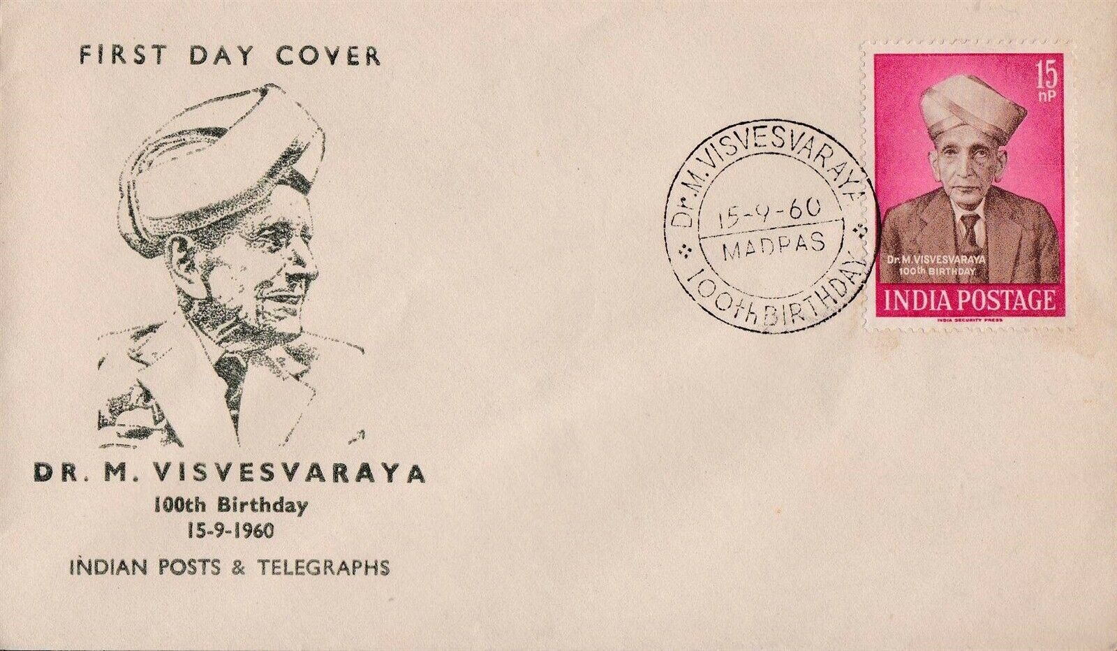 (image for) India 1960 Fdc Dr M Visvesvaraya Madras Cancellation