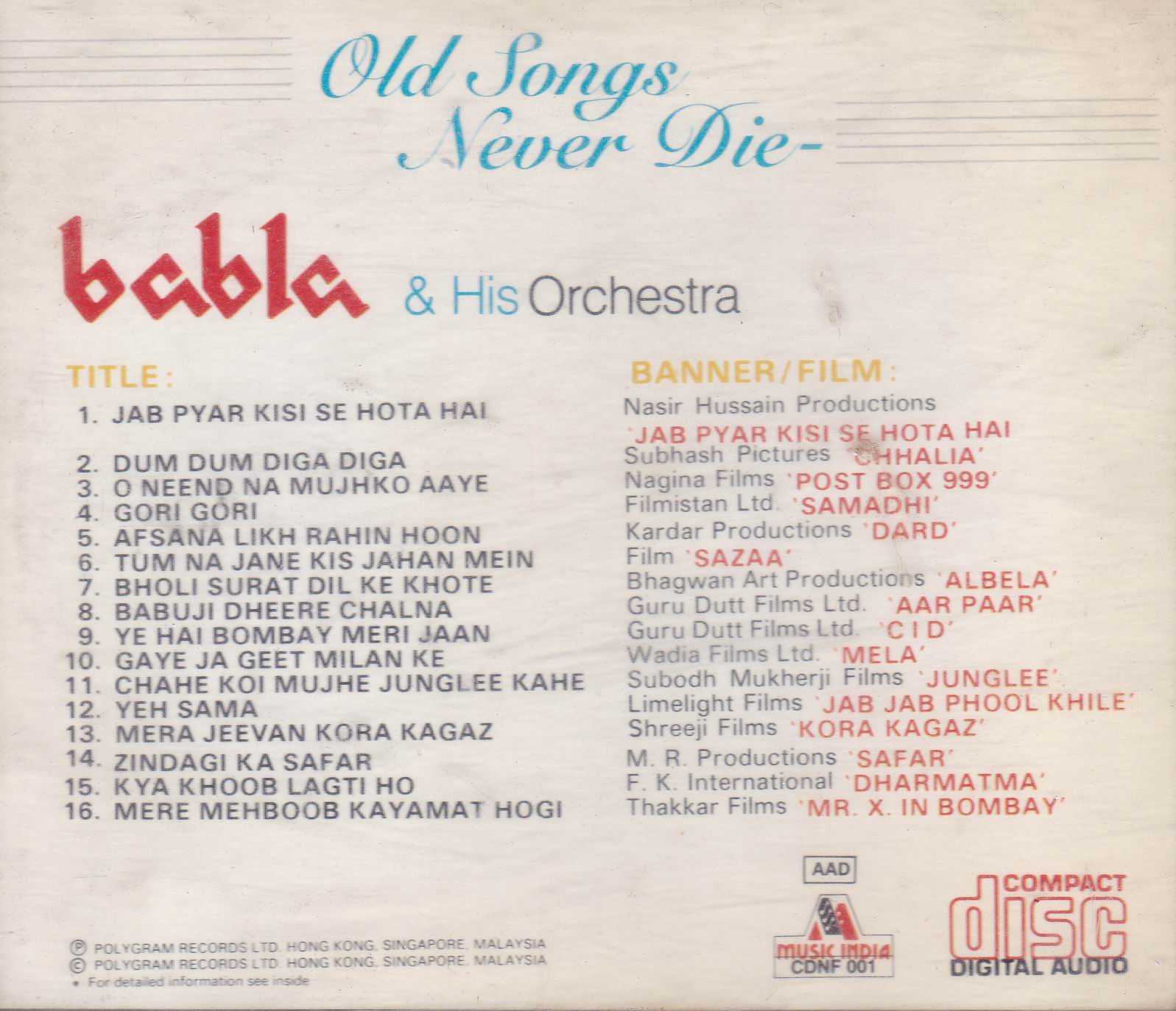 (image for) Old Songa Never Die Babla Instrumenta Cd